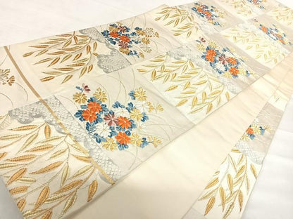平和屋着物◎六通柄袋帯　唐織　草花文　金銀糸　正絹　逸品　AABD7249yx