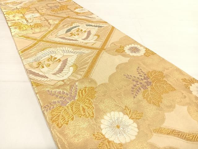 平和屋着物◎六通柄袋帯 唐織 双鳥花文 金銀糸 正絹 逸品 AABD7250yx