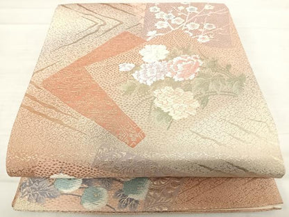 平和屋着物◎六通柄袋帯　唐織　色紙花文　金糸　正絹　逸品　AABD7251yx