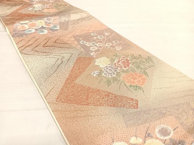 平和屋着物◎六通柄袋帯　唐織　色紙花文　金糸　正絹　逸品　AABD7251yx