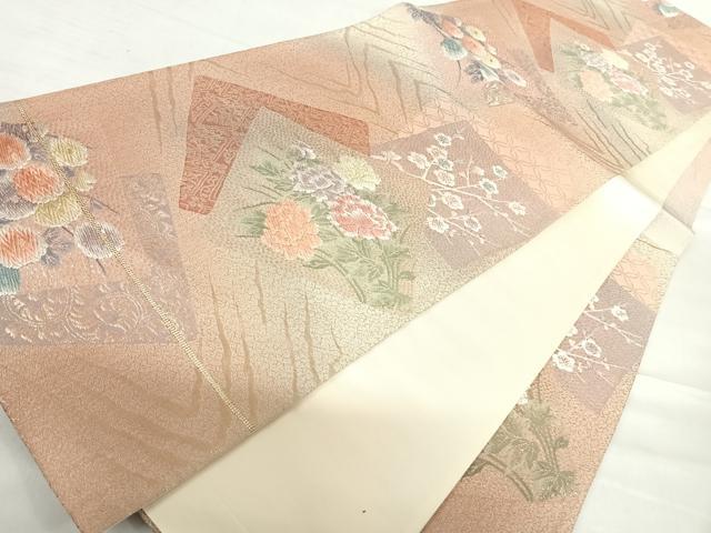 平和屋着物◎六通柄袋帯　唐織　色紙花文　金糸　正絹　逸品　AABD7251yx