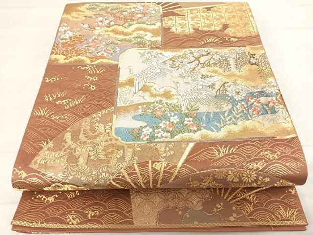 平和屋着物◎六通柄袋帯　唐織　飛鶴松文　金糸　正絹　逸品　AABD7252yx