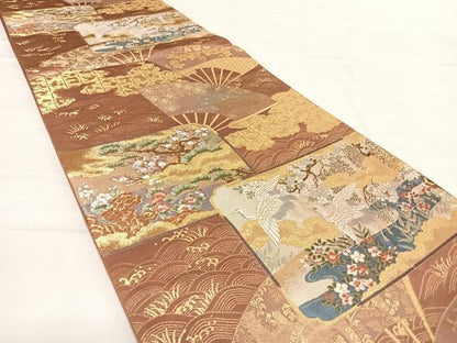 平和屋着物◎六通柄袋帯　唐織　飛鶴松文　金糸　正絹　逸品　AABD7252yx