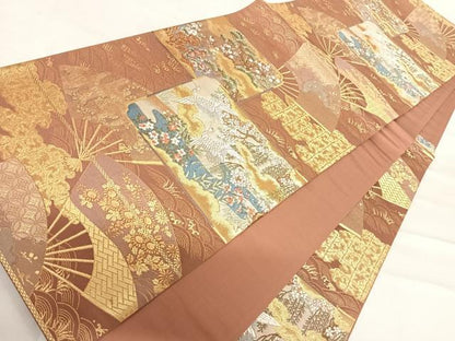 平和屋着物◎六通柄袋帯　唐織　飛鶴松文　金糸　正絹　逸品　AABD7252yx