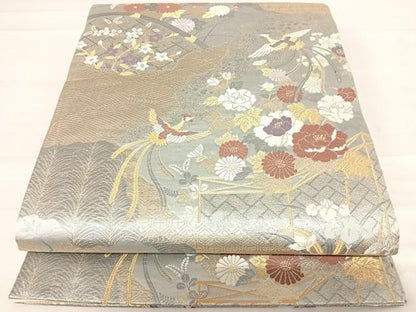 平和屋着物◎六通柄袋帯　九百新花鳥錦　金糸　正絹　逸品　AABD7253yx