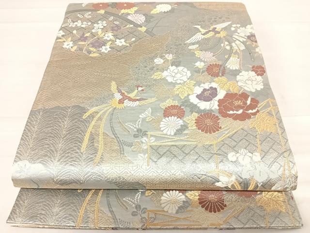 平和屋着物◎六通柄袋帯　九百新花鳥錦　金糸　正絹　逸品　AABD7253yx