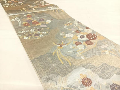 平和屋着物◎六通柄袋帯　九百新花鳥錦　金糸　正絹　逸品　AABD7253yx