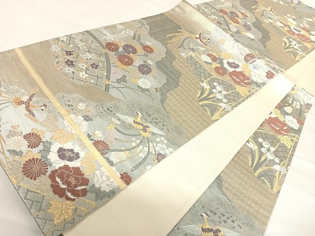 平和屋着物◎六通柄袋帯　九百新花鳥錦　金糸　正絹　逸品　AABD7253yx