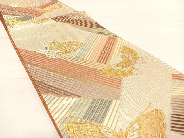 平和屋着物◎六通柄袋帯　唐織　舞蝶文　金銀糸　正絹　逸品　AABD7259yx