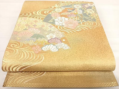 平和屋着物◎六通柄袋帯　唐織　地紙花鳥文　金銀糸　正絹　逸品　AABD7266yx