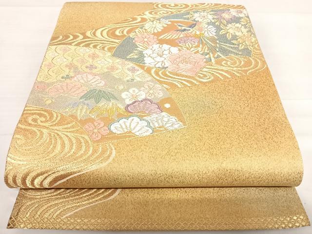 平和屋着物◎六通柄袋帯　唐織　地紙花鳥文　金銀糸　正絹　逸品　AABD7266yx