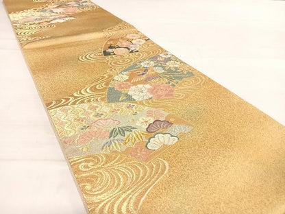 平和屋着物◎六通柄袋帯　唐織　地紙花鳥文　金銀糸　正絹　逸品　AABD7266yx