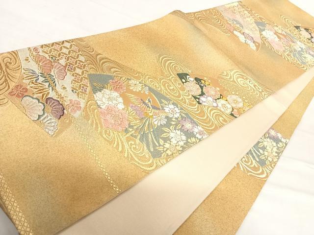 平和屋着物◎六通柄袋帯　唐織　地紙花鳥文　金銀糸　正絹　逸品　AABD7266yx