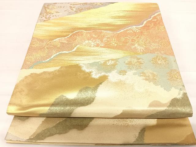 平和屋着物◎六通柄袋帯　切嵌花文　金糸　正絹　逸品　AABD7268yx