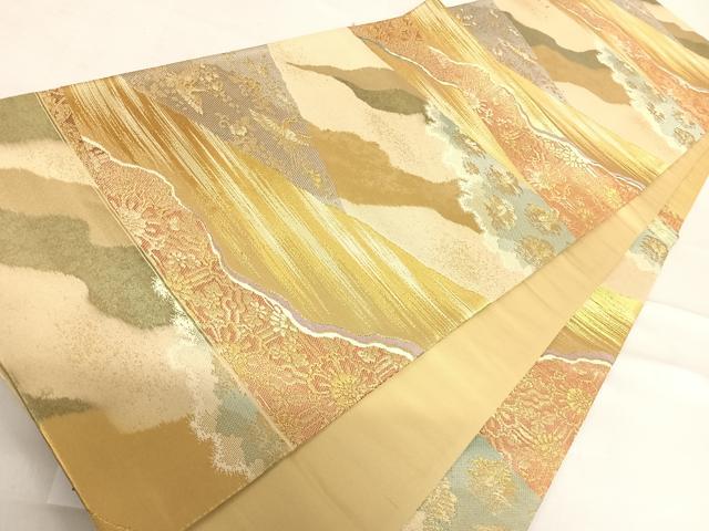 平和屋着物◎六通柄袋帯　切嵌花文　金糸　正絹　逸品　AABD7268yx