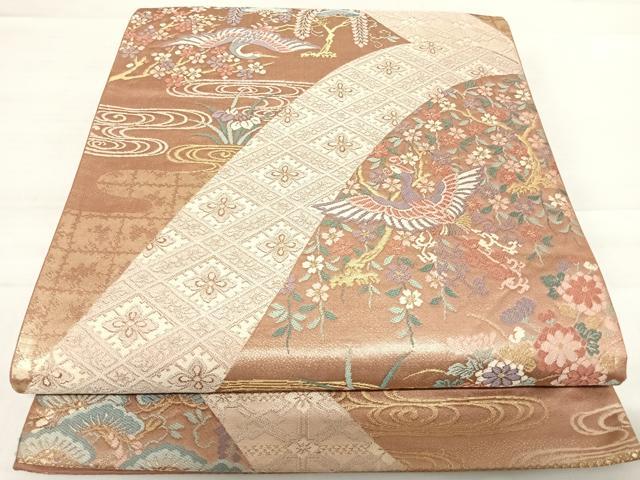 平和屋着物◎六通柄袋帯　飛鶴花文　金糸　正絹　逸品　AABD7269yx