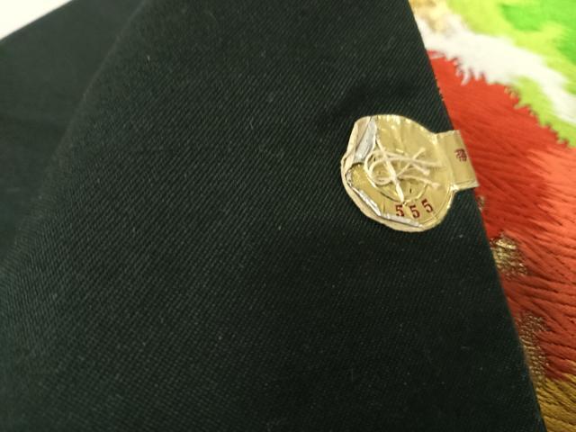 平和屋着物◎西陣　姫野織物謹製　六通柄袋帯　唐織　枝松文　黒地　金糸　正絹　逸品　AABD7277yx