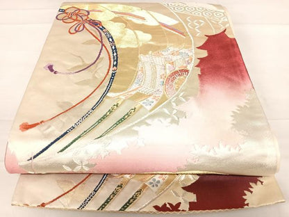 平和屋着物◎六通柄袋帯　唐織　御所車鳳凰文　金銀糸　正絹　逸品　AABD7279yx