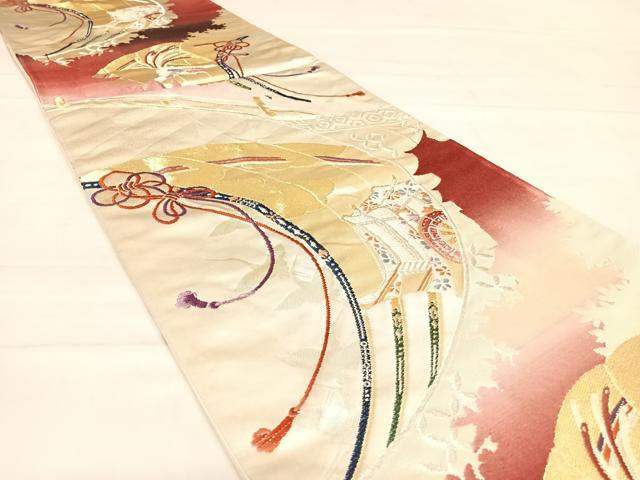 平和屋着物◎六通柄袋帯　唐織　御所車鳳凰文　金銀糸　正絹　逸品　AABD7279yx