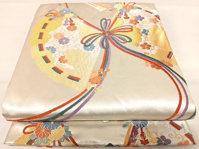 平和屋着物◎六通柄袋帯　唐織　桧扇胡蝶文　金銀糸　正絹　逸品　AABD7280yx