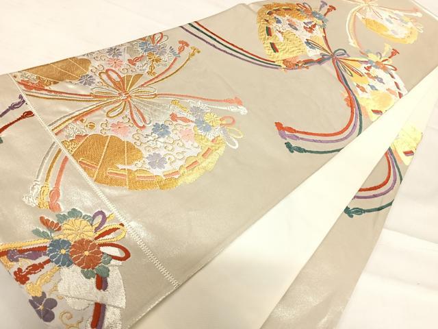 平和屋着物◎六通柄袋帯　唐織　桧扇胡蝶文　金銀糸　正絹　逸品　AABD7280yx