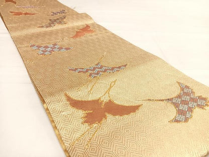 平和屋着物◎六通柄袋帯　刺繍　飛鶴文　金糸　正絹　逸品　AABD7287yx