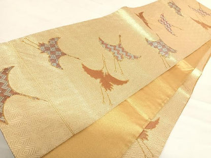 平和屋着物◎六通柄袋帯　刺繍　飛鶴文　金糸　正絹　逸品　AABD7287yx