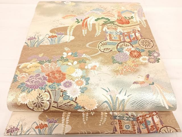 平和屋着物◎六通柄袋帯　唐織　京洛絵巻　金銀糸　正絹　逸品　AABD7288yx