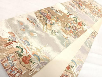 平和屋着物◎六通柄袋帯　唐織　京洛絵巻　金銀糸　正絹　逸品　AABD7288yx