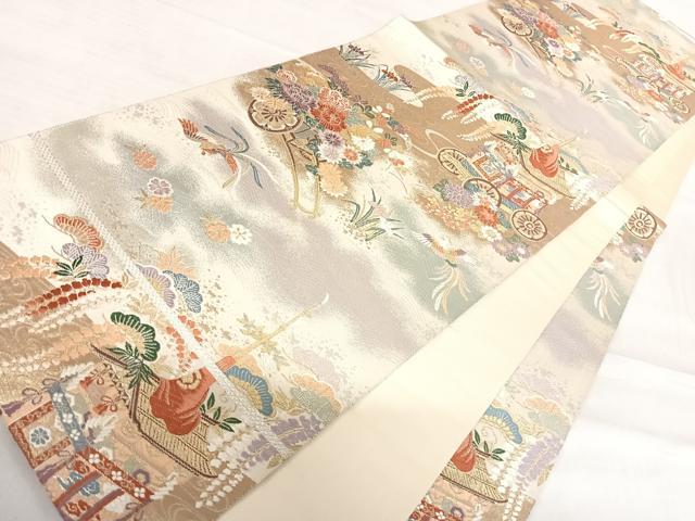 平和屋着物◎六通柄袋帯　唐織　京洛絵巻　金銀糸　正絹　逸品　AABD7288yx