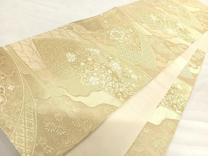 平和屋着物◎六通柄袋帯 道長地紙花文 金糸 正絹 逸品 AABD7292yx