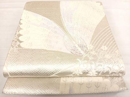 平和屋着物◎六通柄袋帯 唐織 舞蝶文 銀糸 正絹 逸品 AABD7300yx