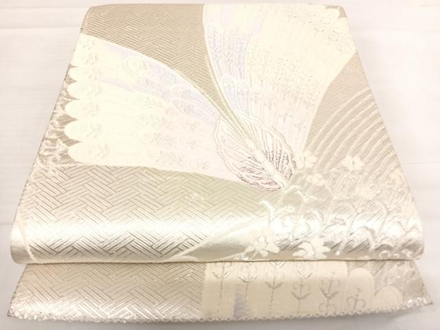 平和屋着物◎六通柄袋帯 唐織 舞蝶文 銀糸 正絹 逸品 AABD7300yx