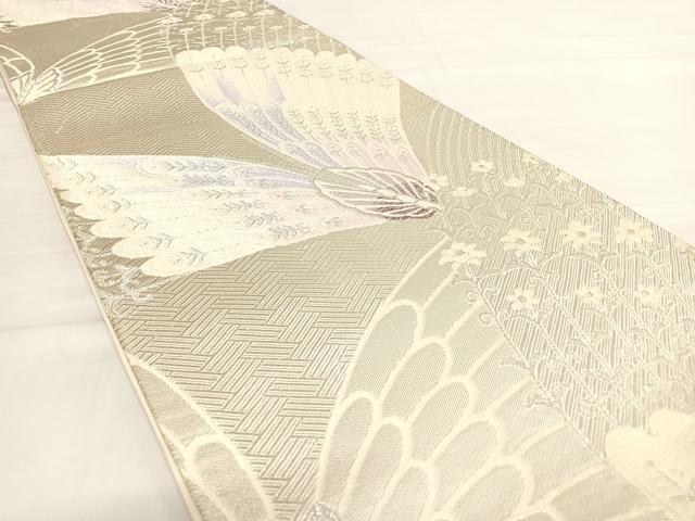 平和屋着物◎六通柄袋帯 唐織 舞蝶文 銀糸 正絹 逸品 AABD7300yx