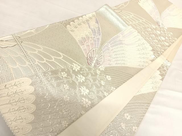 平和屋着物◎六通柄袋帯 唐織 舞蝶文 銀糸 正絹 逸品 AABD7300yx