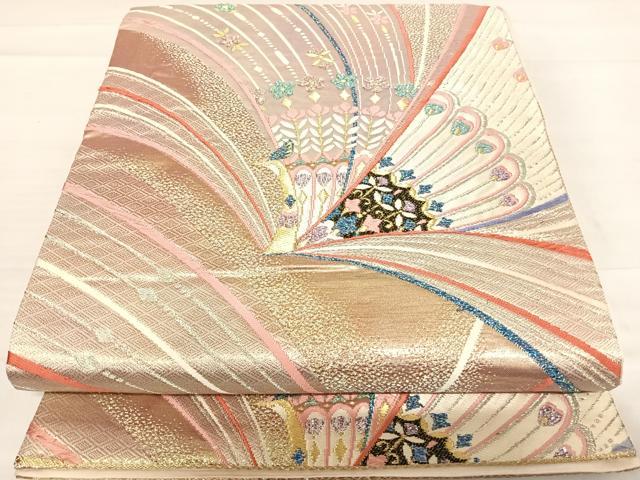 平和屋着物◎六通柄袋帯 唐織 孔雀文 金銀糸 正絹 逸品 AABD7305yx