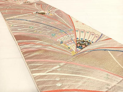 平和屋着物◎六通柄袋帯 唐織 孔雀文 金銀糸 正絹 逸品 AABD7305yx