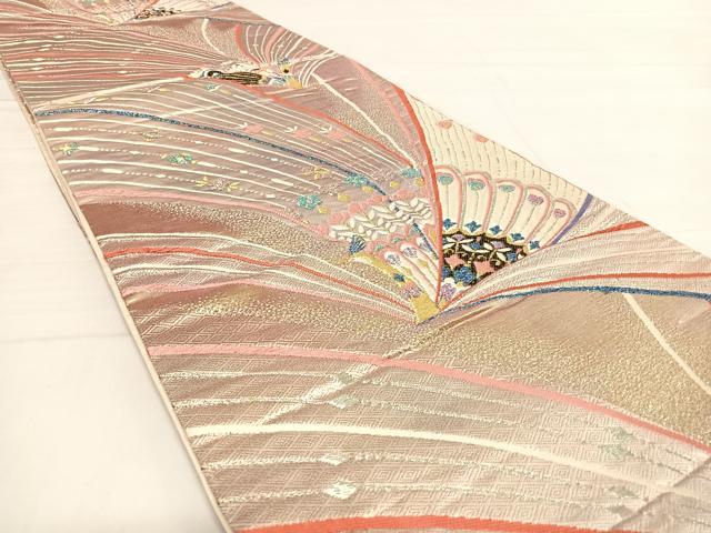 平和屋着物◎六通柄袋帯 唐織 孔雀文 金銀糸 正絹 逸品 AABD7305yx
