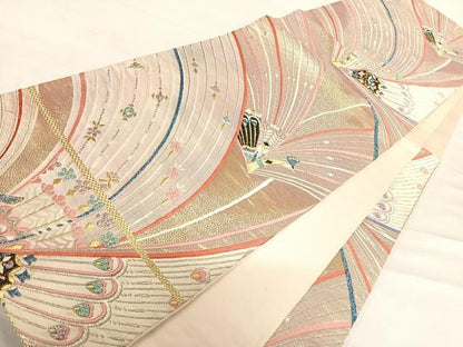 平和屋着物◎六通柄袋帯 唐織 孔雀文 金銀糸 正絹 逸品 AABD7305yx