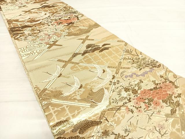 平和屋着物◎佐賀錦 六通柄袋帯 天井飛鶴花文 金糸 正絹 逸品 AABD7310yx