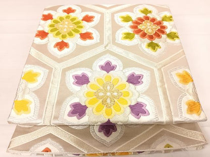 平和屋着物◎六通柄袋帯 唐織 亀甲花文 金銀糸 正絹 逸品 AABD7314yx
