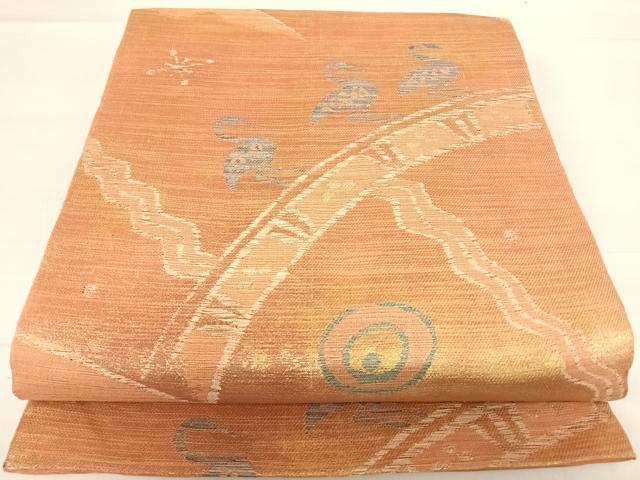 平和屋着物◎六通柄袋帯 コプト群鳥 金糸 正絹 逸品 AABD7318yx