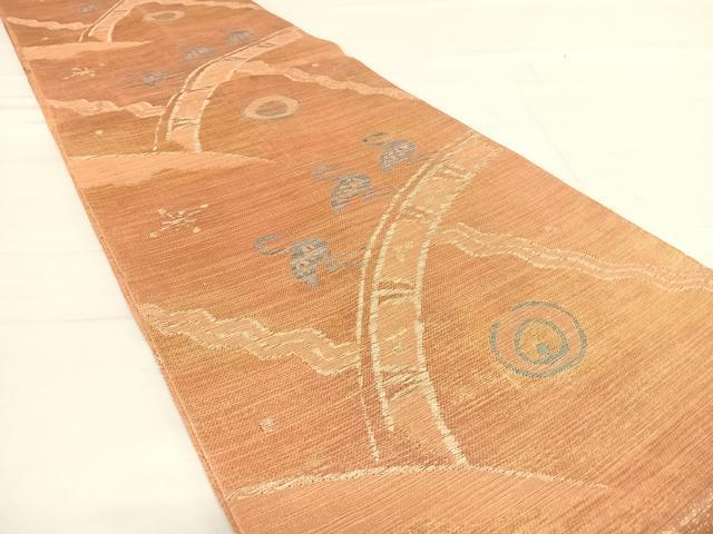 平和屋着物◎六通柄袋帯 コプト群鳥 金糸 正絹 逸品 AABD7318yx