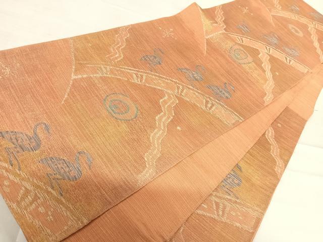 平和屋着物◎六通柄袋帯 コプト群鳥 金糸 正絹 逸品 AABD7318yx