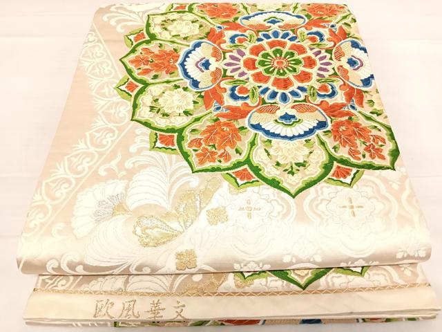 平和屋着物◎六通柄袋帯 唐織 欧風華文 金銀糸 正絹 逸品 AABD7321yx