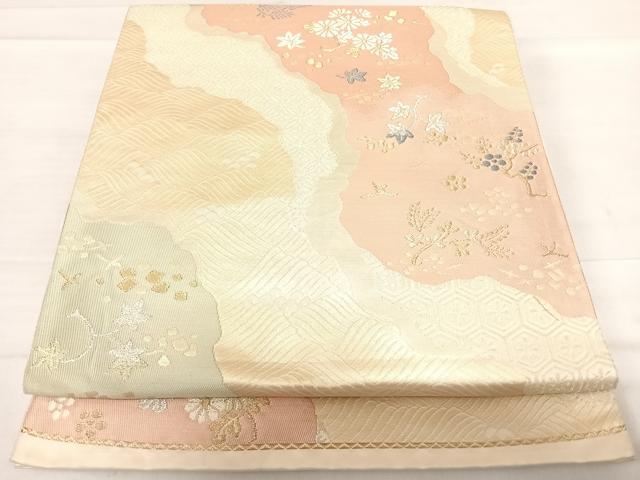 平和屋着物◎六通柄袋帯 道長花文 金銀糸 正絹 逸品 AABD7324yx