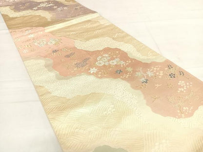 平和屋着物◎六通柄袋帯 道長花文 金銀糸 正絹 逸品 AABD7324yx