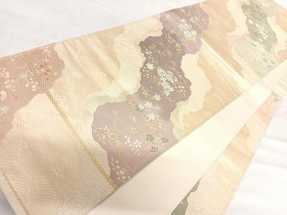 平和屋着物◎六通柄袋帯 道長花文 金銀糸 正絹 逸品 AABD7324yx