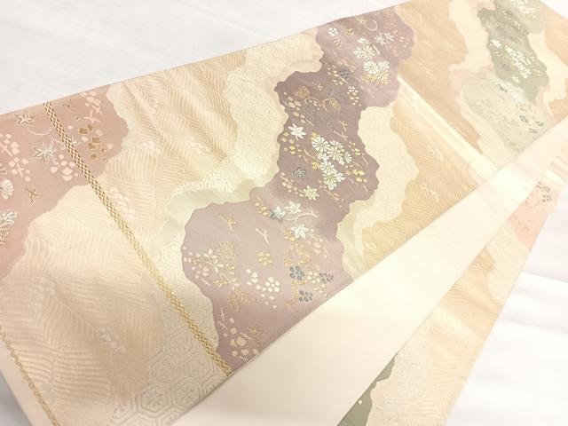 平和屋着物◎六通柄袋帯 道長花文 金銀糸 正絹 逸品 AABD7324yx