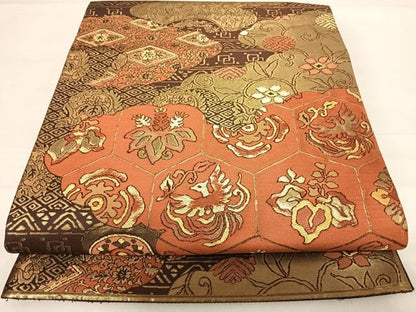 平和屋着物◎六通柄袋帯　雲取り吉祥花鳥文　金糸　正絹　逸品　AABD7332yx